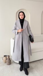 Hira Şal Yaka Premium Kaşe Kaban - Gri - Görsel 2