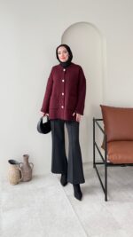 Hare Triko Hırka - Bordo