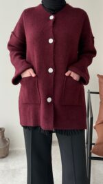 Hare Triko Hırka - Bordo - Görsel 3