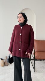 Hare Triko Hırka - Bordo - Görsel 4