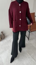 Hare Triko Hırka - Bordo - Görsel 5