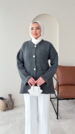 Hare Triko Hırka - Antrasit - Görsel 5