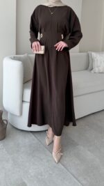 Meyla Gold Detaylı Elbise - Kahverengi - Görsel 3