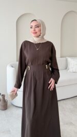 Meyla Gold Detaylı Elbise - Kahverengi - Görsel 4