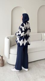 Baklava Desen Triko Kazak - Lacivert - Görsel 2