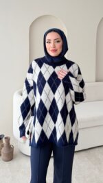 Baklava Desen Triko Kazak - Lacivert - Görsel 4