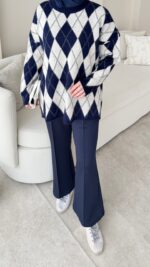 Baklava Desen Triko Kazak - Lacivert - Görsel 6