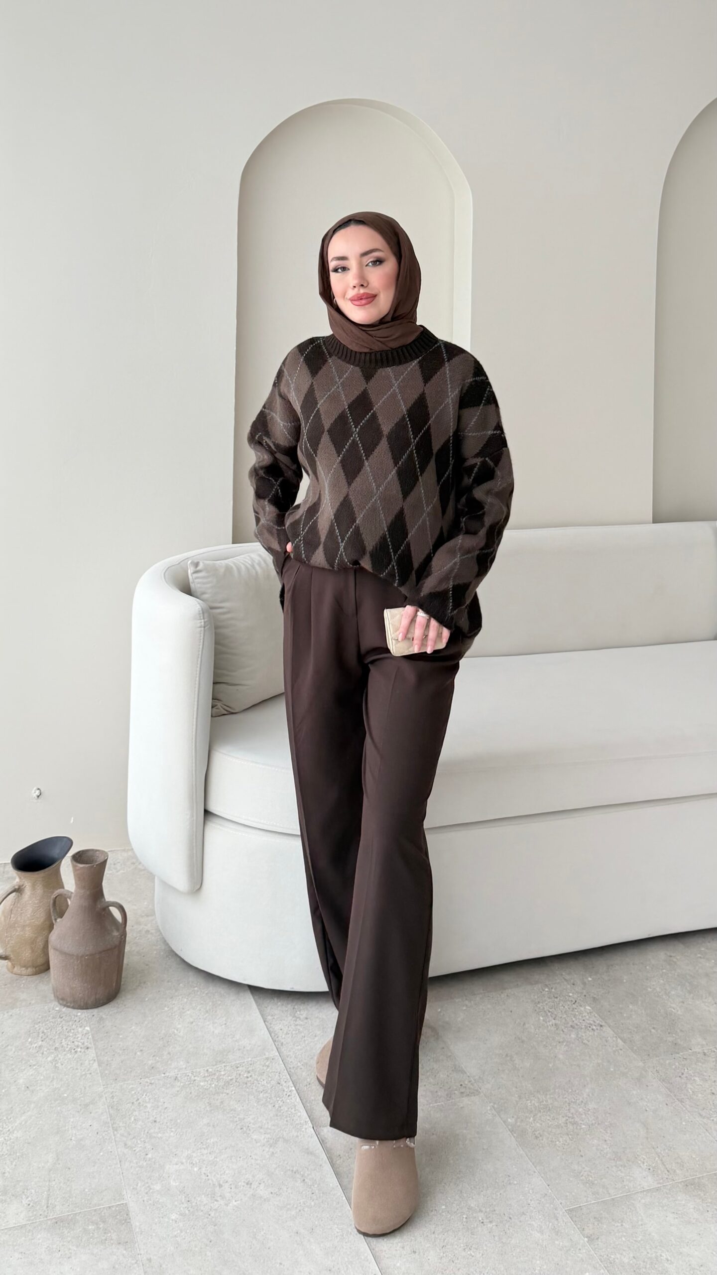 image_1950-2850.jpg Baklava Desen Triko Kazak - Kahverengi - Görsel 1