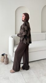 Baklava Desen Triko Kazak - Kahverengi - Görsel 5