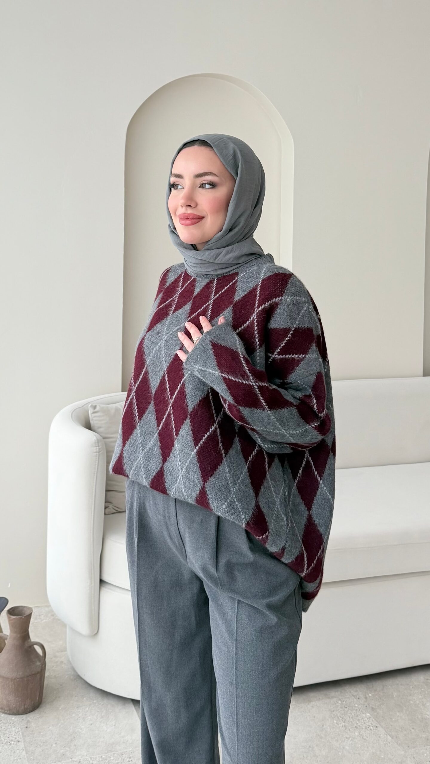 image_1950-2857.jpg Baklava Desen Triko Kazak - Antrasit - Görsel 1