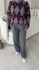 Baklava Desen Triko Kazak - Antrasit - Görsel 3