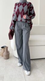 Baklava Desen Triko Kazak - Antrasit - Görsel 6