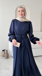 Lovra Bağlamalı Scuba Elbise - Lacivert - Görsel 3