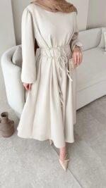 Lovra Bağlamalı Scuba Elbise - Taş - Görsel 3