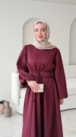 Lovra Bağlamalı Scuba Elbise - Bordo - Görsel 3