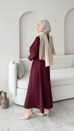 Lovra Bağlamalı Scuba Elbise - Bordo - Görsel 4