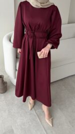 Lovra Bağlamalı Scuba Elbise - Bordo - Görsel 5