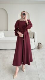 Lovra Bağlamalı Scuba Elbise - Bordo - Görsel 6