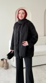 Mores Tüylü Kap - Siyah - Görsel 4