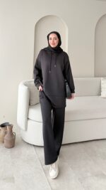 Pilya Fermuarlı Scuba Takım - Siyah