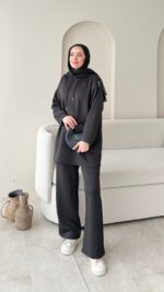 Pilya Fermuarlı Scuba Takım - Siyah - Görsel 2