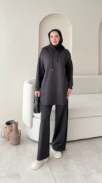 Pilya Fermuarlı Scuba Takım - Siyah - Görsel 3