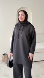 Pilya Fermuarlı Scuba Takım - Siyah - Görsel 4