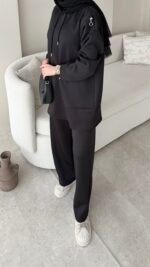 Pilya Fermuarlı Scuba Takım - Siyah - Görsel 6