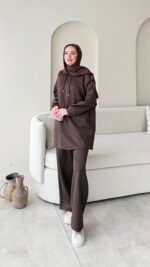 Pilya Fermuarlı Scuba Takım - Kahverengi - Görsel 2