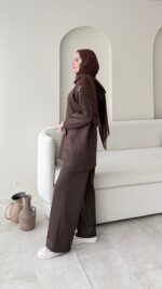 Pilya Fermuarlı Scuba Takım - Kahverengi - Görsel 3