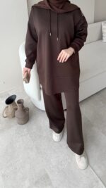 Pilya Fermuarlı Scuba Takım - Kahverengi - Görsel 5