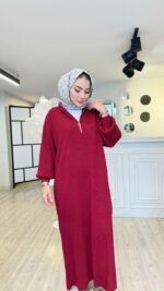 Fermuarlı Triko Elbise - Gül Kurusu - Görsel 2