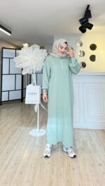 Fermuarlı Triko Elbise - Mint Yeşil