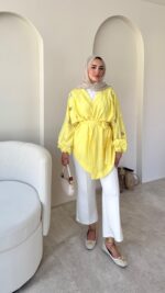 More Taşlı Kimono - Sarı - Görsel 2