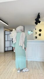 Fermuarlı Triko Elbise - Mint Yeşil - Görsel 3