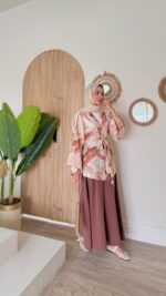 Yaprak Kimono - Kahverengi - Görsel 2