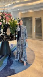 Otantik Pamuk Saten Elbise - Lacivert - Görsel 4