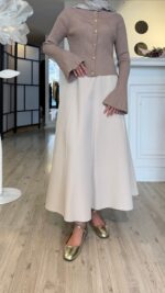 Kesimli Krep Etek - Krem