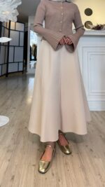 Kesimli Krep Etek - Krem - Görsel 2