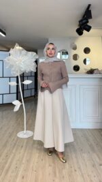 Kesimli Krep Etek - Krem - Görsel 5