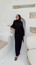 Bağlama Detaylı Keten Elbise - Siyah - Görsel 2