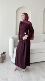 Sare Pileli Elbise - Mürdüm - Görsel 3