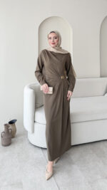 Sare Pileli Elbise - Vizon - Görsel 3