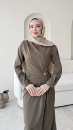 Sare Pileli Elbise - Vizon - Görsel 4