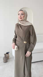 Sare Pileli Elbise - Vizon - Görsel 5