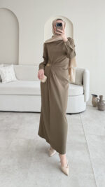 Sare Pileli Elbise - Vizon - Görsel 8