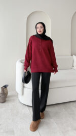 Furpa Düğmeli Kazak - Bordo