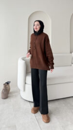 Furpa Düğmeli Kazak - Kahverengi - Görsel 2