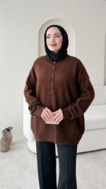 Furpa Düğmeli Kazak - Kahverengi - Görsel 3