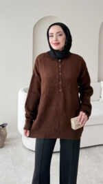 Furpa Düğmeli Kazak - Kahverengi - Görsel 4